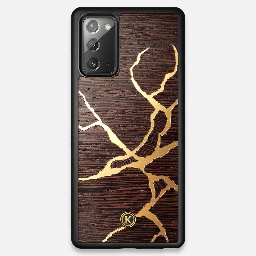 Front view of the Kintsugi inspired Gold and Wenge Wood Galaxy Note 20 Case by Keyway Designs