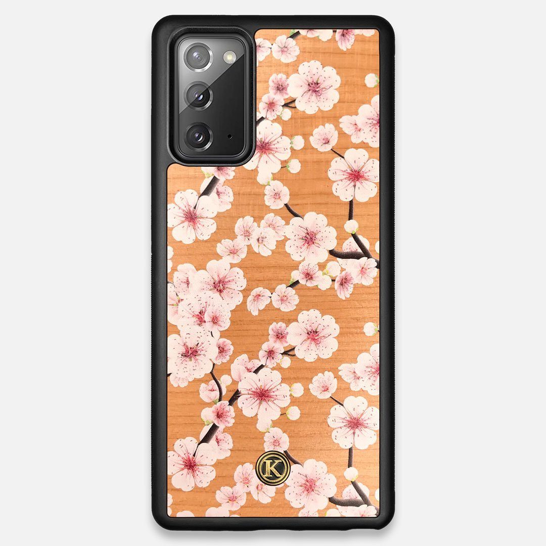 Front view of the Sakura Printed Cherry-blossom Cherry Wood Galaxy Note 20 Case by Keyway Designs