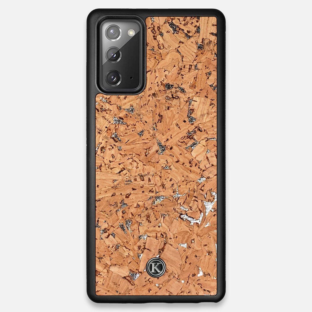 Front view of the silver fleck natural cork Galaxy Note 20 Case by Keyway Designs
