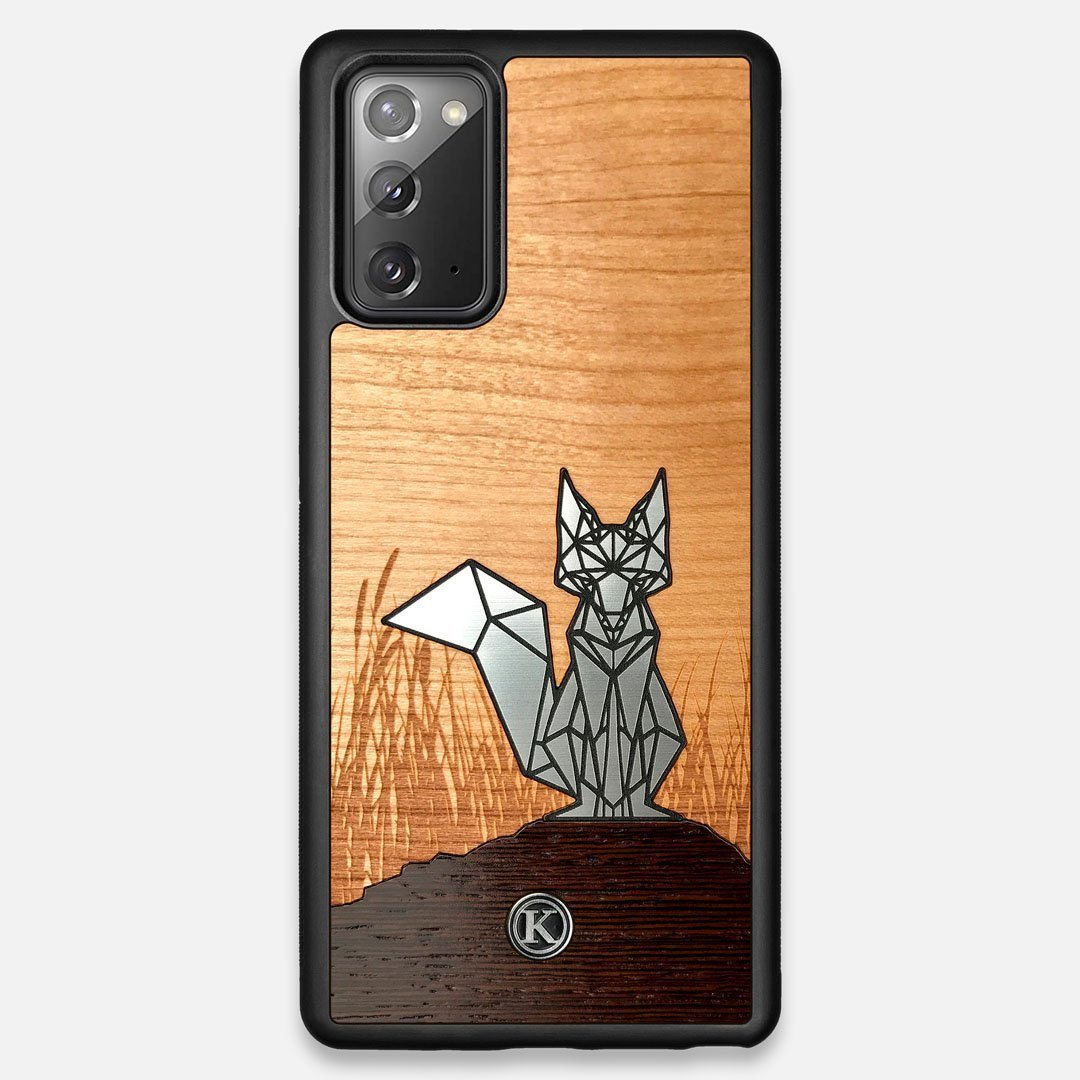 Front view of the Silver Fox & Cherry Wood Galaxy Note 20 Case by Keyway Designs