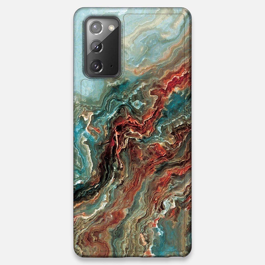 Front view of the vibrant and rich Red & Green flowing marble pattern printed Wenge Wood Galaxy Note 20 Case by Keyway Designs