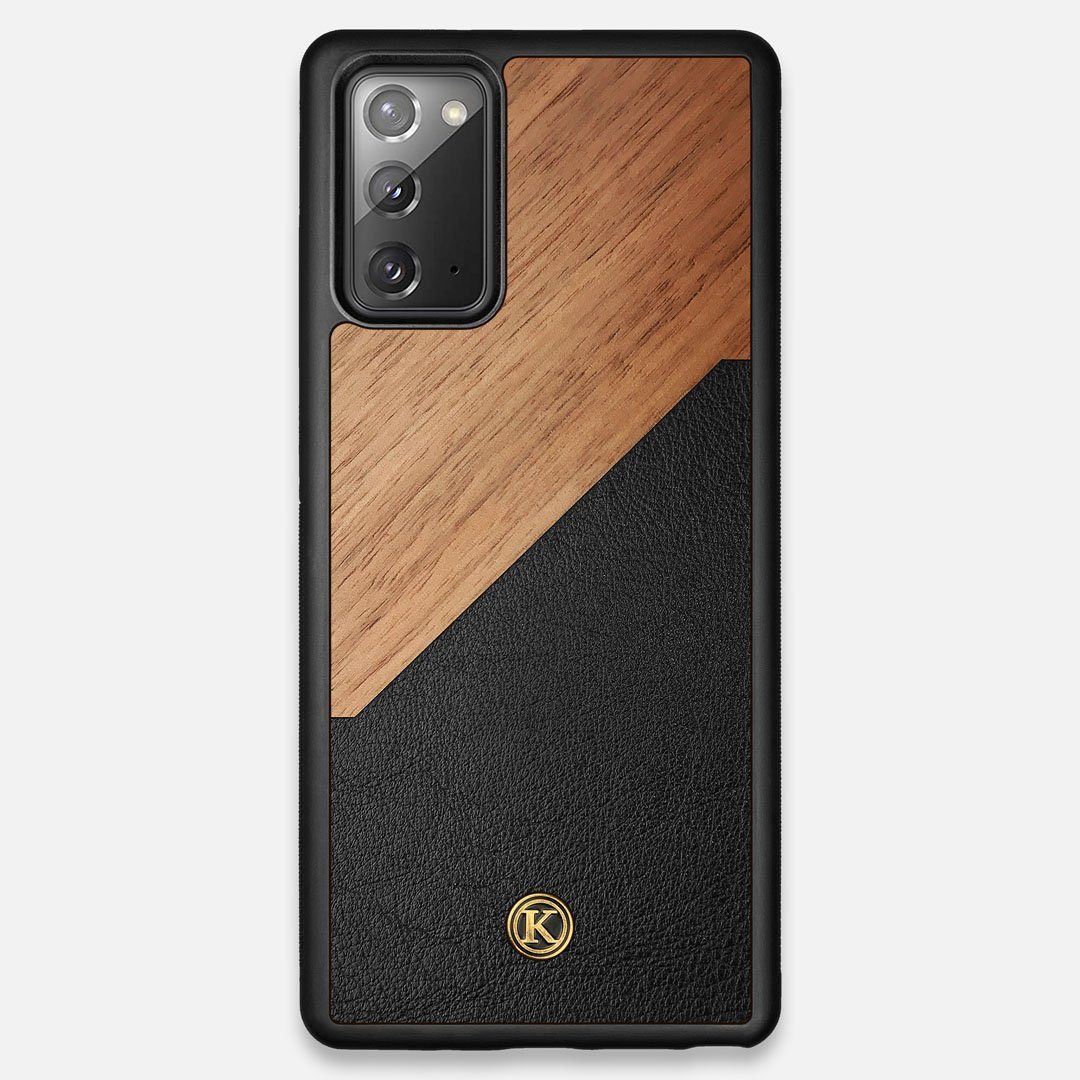 Front view of the Walnut Rift Elegant Wood & Leather Galaxy Note 20 Case by Keyway Designs