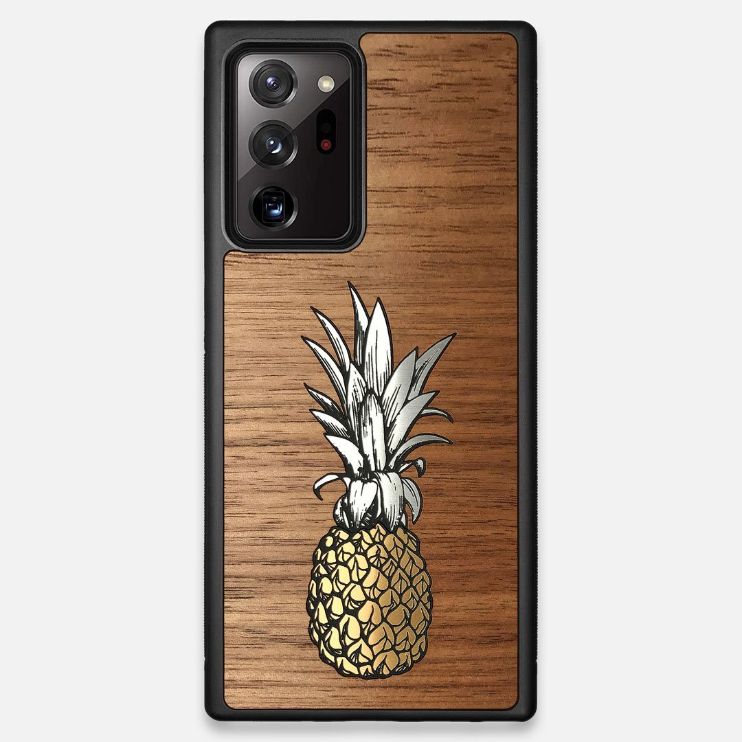 Front view of the Pineapple Walnut Wood Galaxy Note 20 Ultra Case by Keyway Designs
