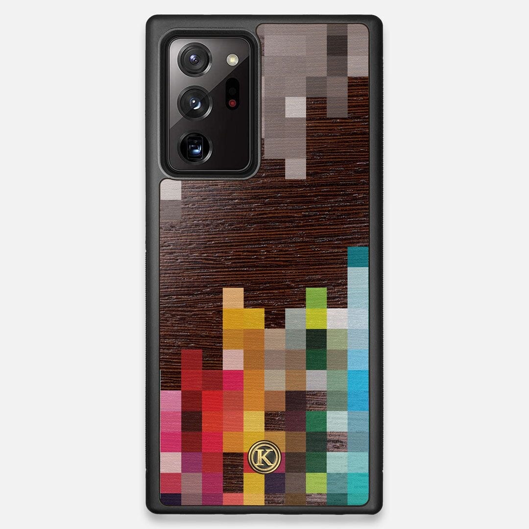 Front view of the digital art inspired pixelation design on Wenge wood Galaxy Note 20 Ultra Case by Keyway Designs