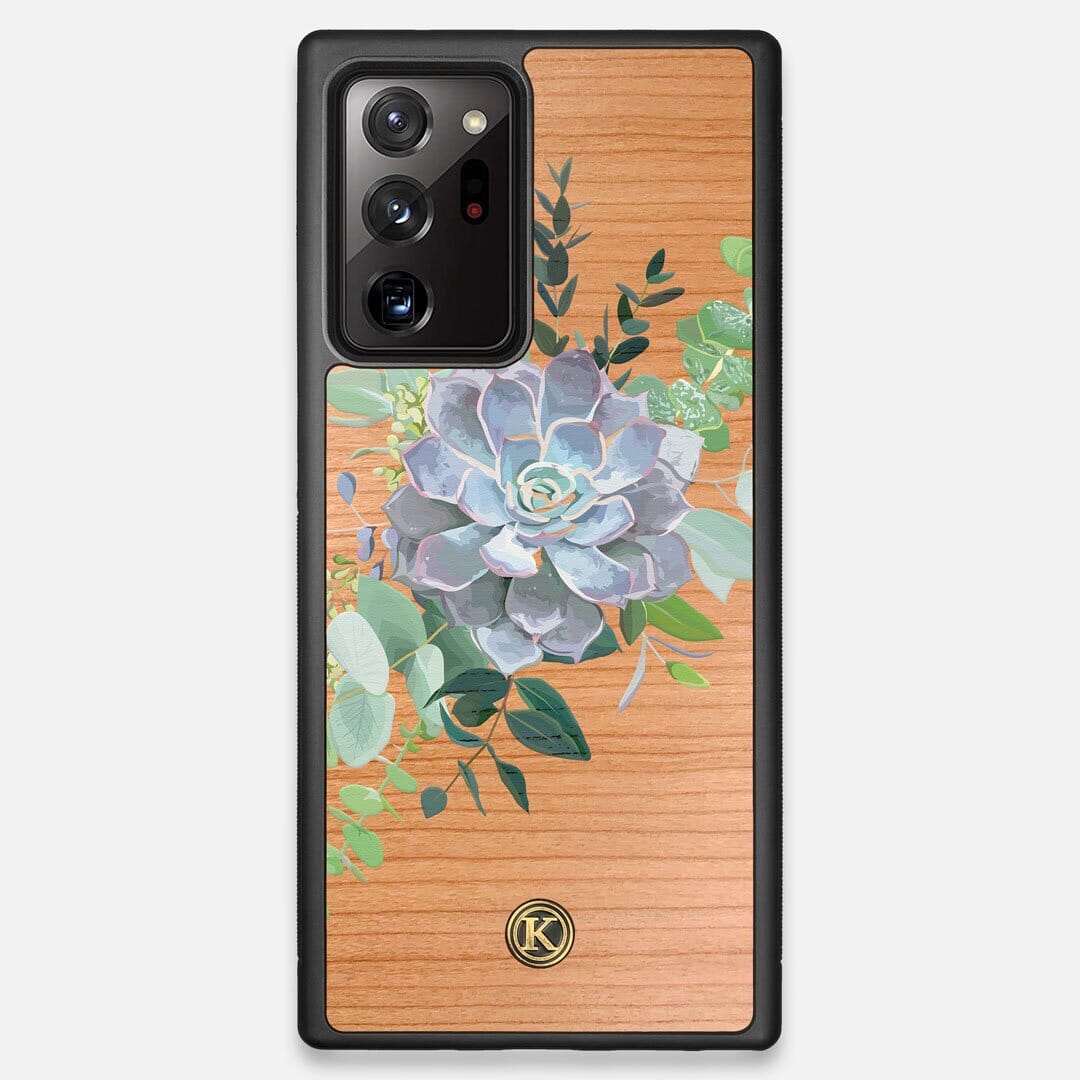 Front view of the print centering around a succulent, Echeveria Pollux on Cherry wood Galaxy Note 20 Ultra Case by Keyway Designs