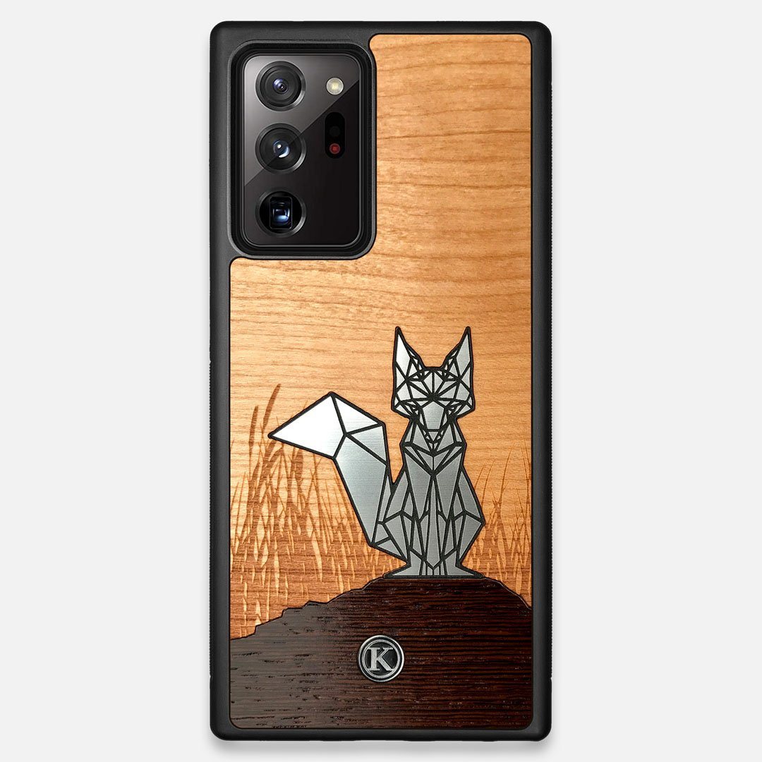 Front view of the Silver Fox & Cherry Wood Galaxy Note 20 Ultra Case by Keyway Designs