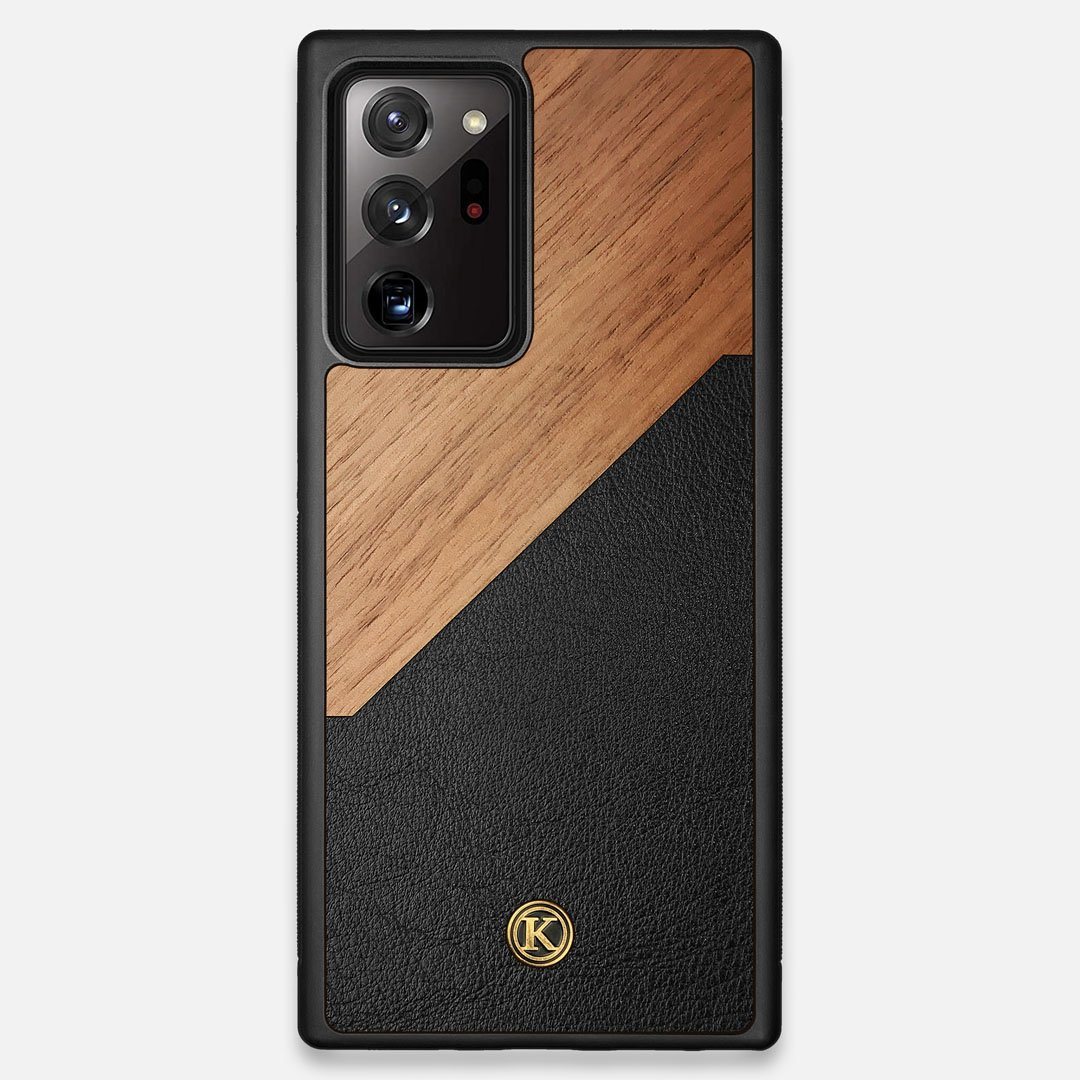 Front view of the Walnut Rift Elegant Wood & Leather Galaxy Note 20 Ultra Case by Keyway Designs