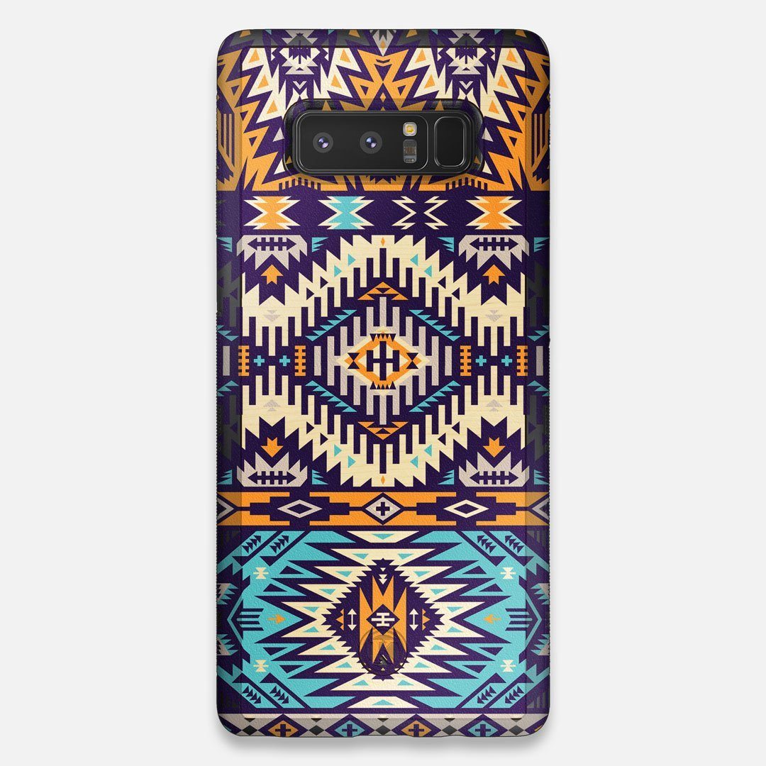 Front view of the vibrant Aztec printed Maple Wood Galaxy Note 8 Case by Keyway Designs