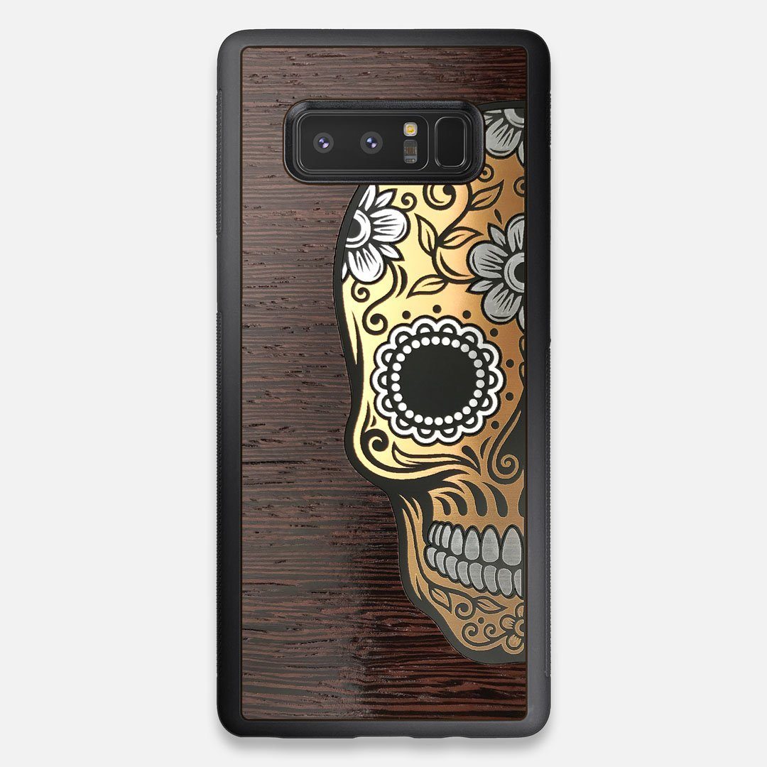 Front view of the Calavera Wood Sugar Skull Wood Galaxy Note 8 Case by Keyway Designs