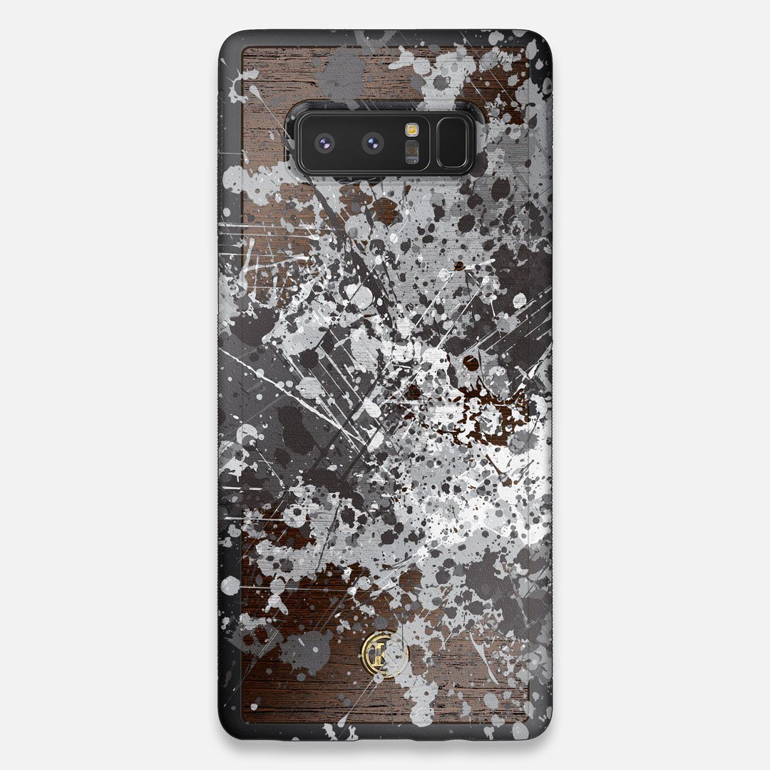 Front view of the aggressive, monochromatic splatter pattern overprintedprinted Wenge Wood Galaxy Note 8 Case by Keyway Designs