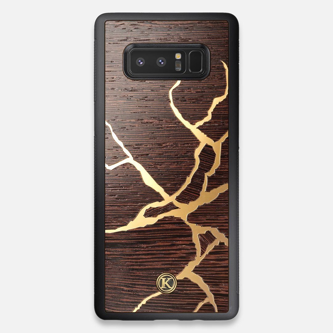 Front view of the Kintsugi inspired Gold and Wenge Wood Galaxy Note 8 Case by Keyway Designs