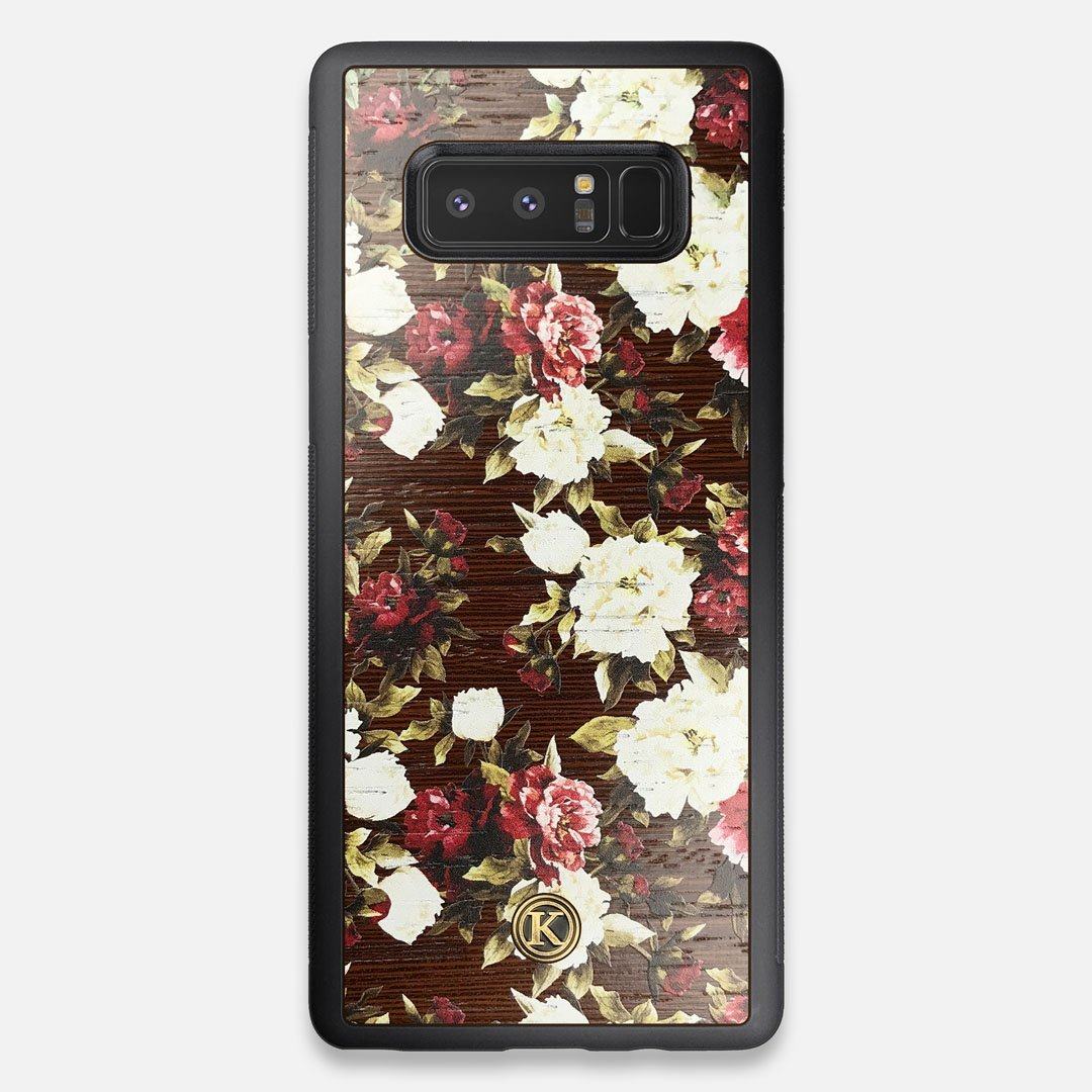Front view of the Rose white and red rose printed Wenge Wood Galaxy Note 8 Case by Keyway Designs