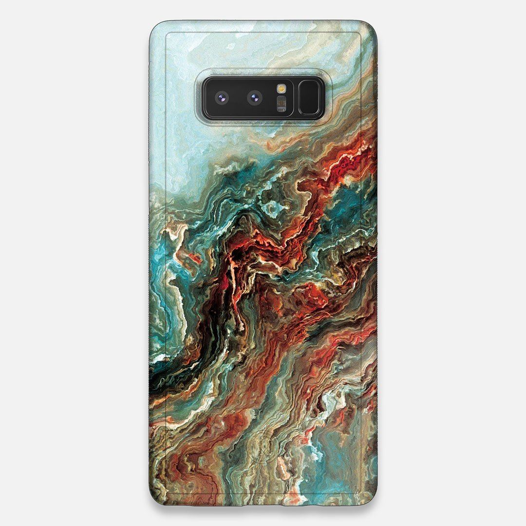 Front view of the vibrant and rich Red & Green flowing marble pattern printed Wenge Wood Galaxy Note 8 Case by Keyway Designs
