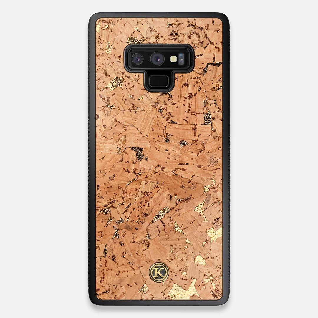 Front view of the gold fleck natural cork Galaxy Note 9 Case by Keyway Designs