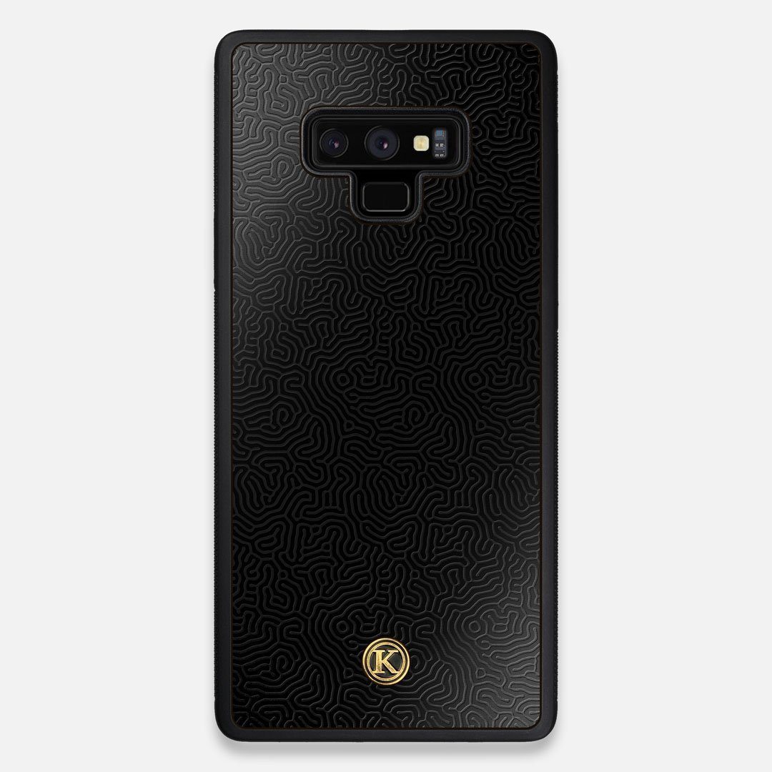 Front view of the highly detailed organic growth engraving on matte black impact acrylic Galaxy Note 9 Case by Keyway Designs