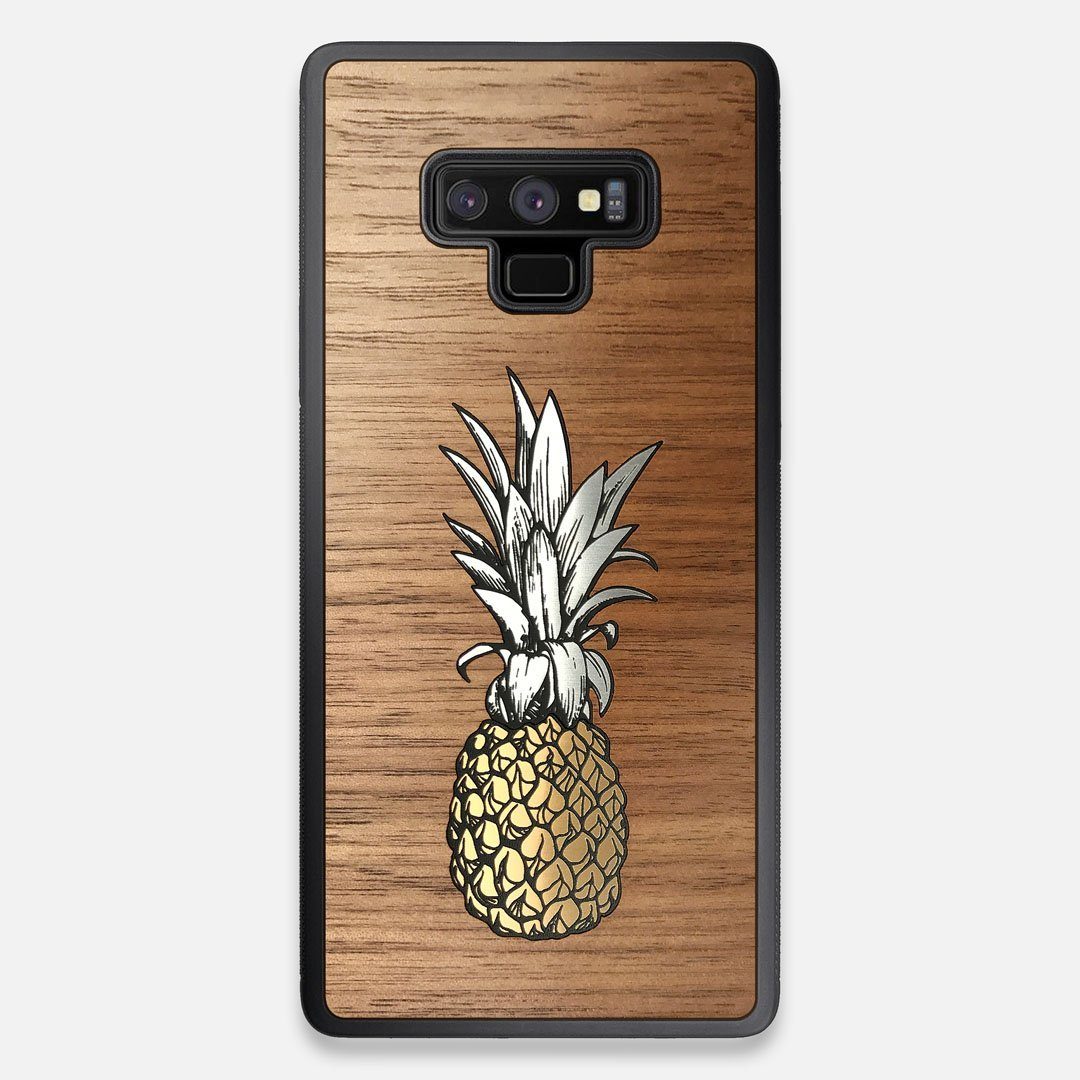 Front view of the Pineapple Walnut Wood Galaxy Note 9 Case by Keyway Designs