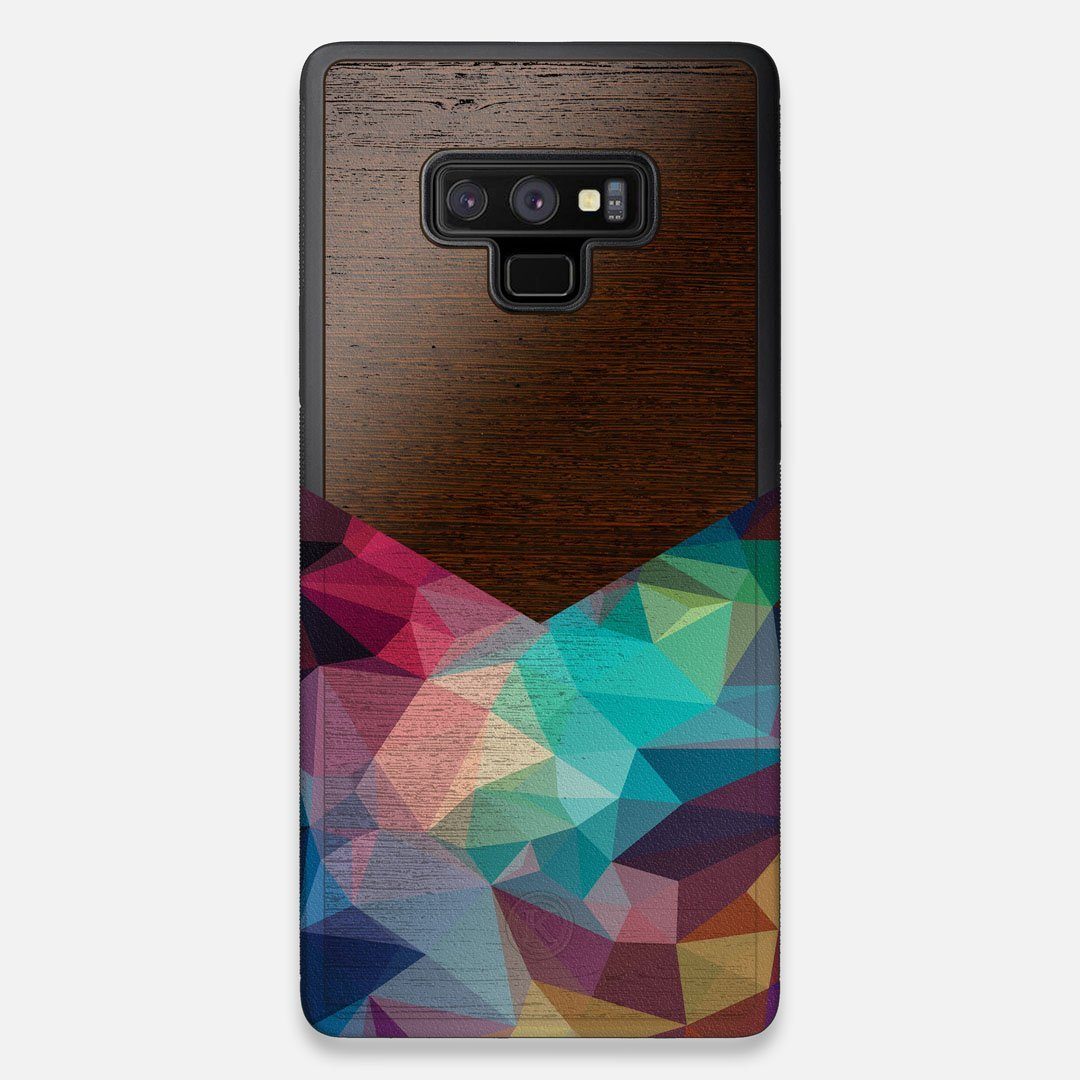 Front view of the vibrant Geometric Gradient printed Wenge Wood Galaxy Note 9 Case by Keyway Designs