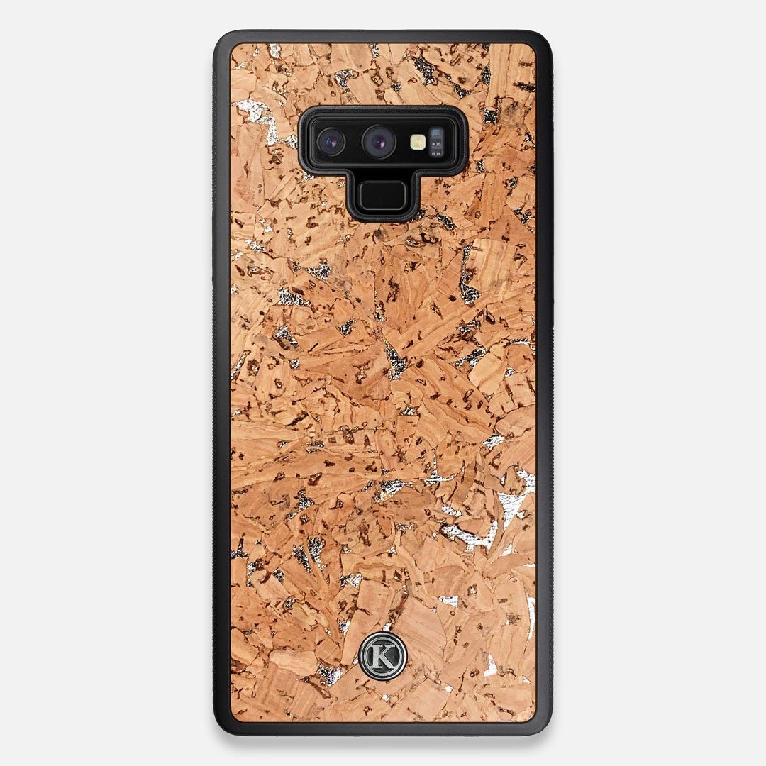 Front view of the silver fleck natural cork Galaxy Note 9 Case by Keyway Designs