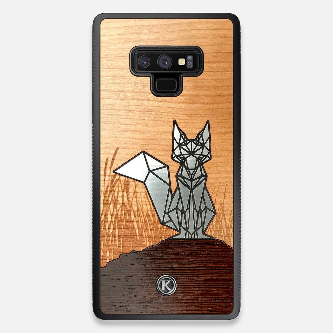 Front view of the Silver Fox & Cherry Wood Galaxy Note 9 Case by Keyway Designs