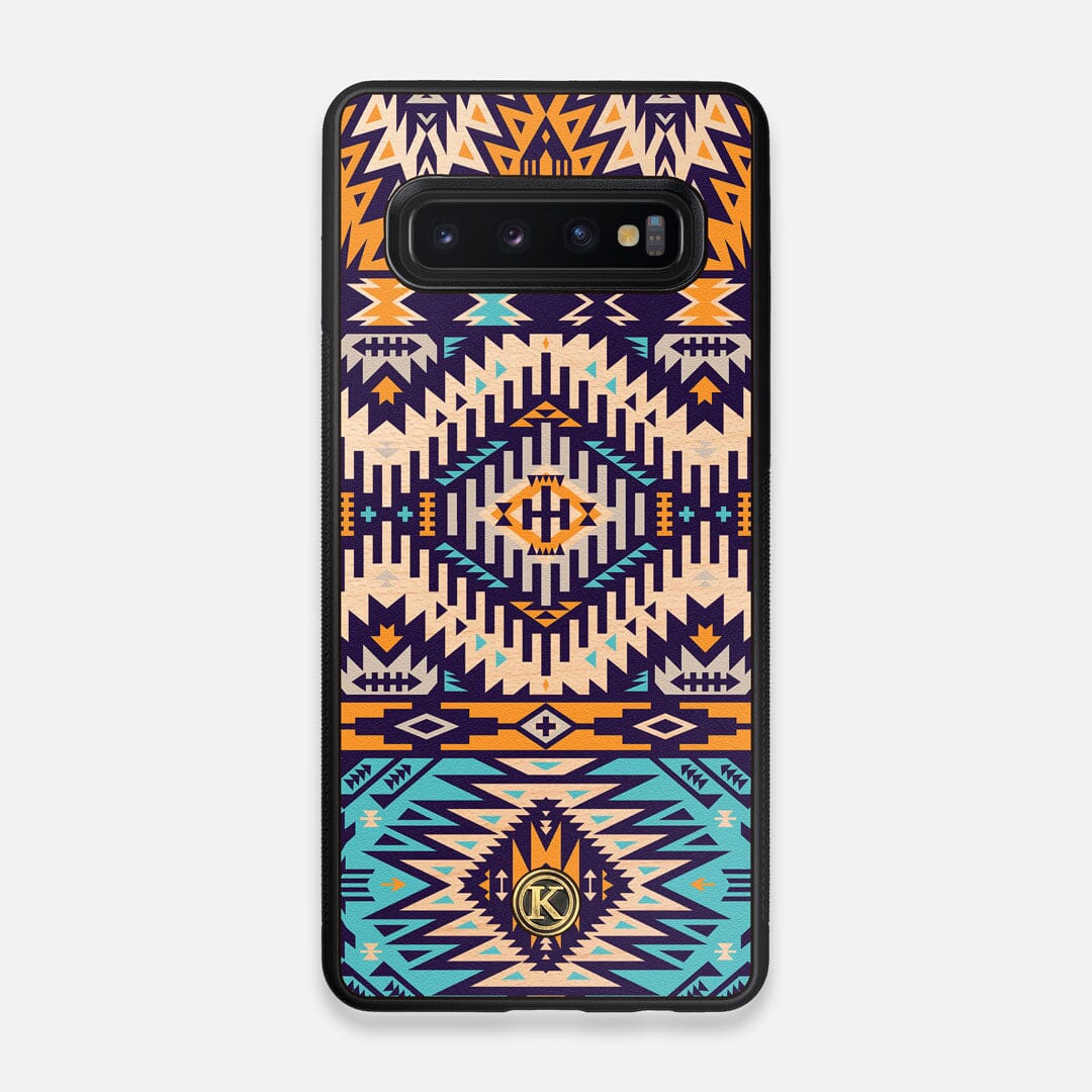 Front view of the vibrant Aztec printed Maple Wood Galaxy S10 Case by Keyway Designs