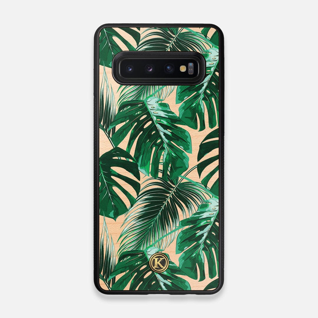 Front view of the Palm leaf printed Maple Wood Galaxy S10 Case by Keyway Designs