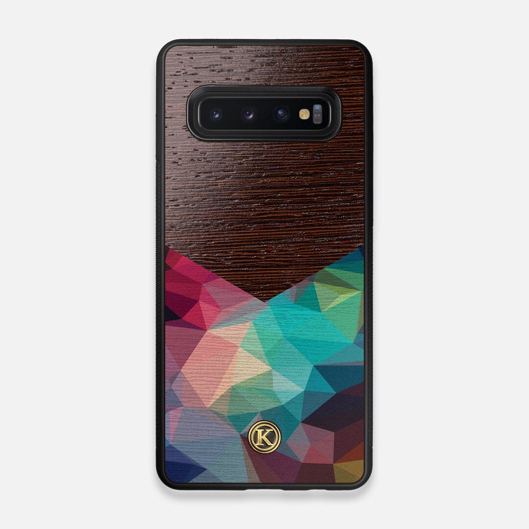 Front view of the vibrant Geometric Gradient printed Wenge Wood Galaxy S10 Case by Keyway Designs