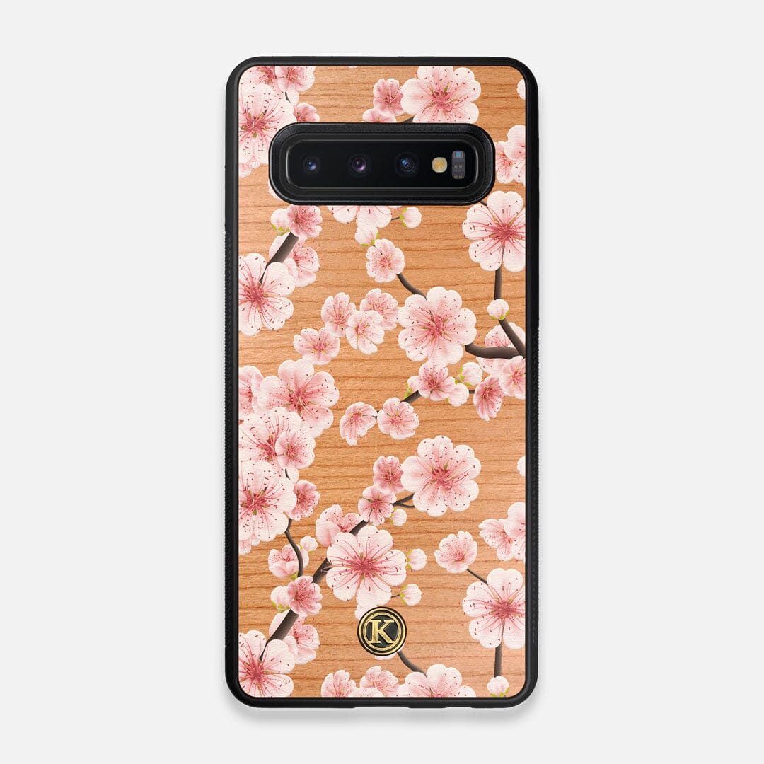 Front view of the Sakura Printed Cherry-blossom Cherry Wood Galaxy S10 Case by Keyway Designs