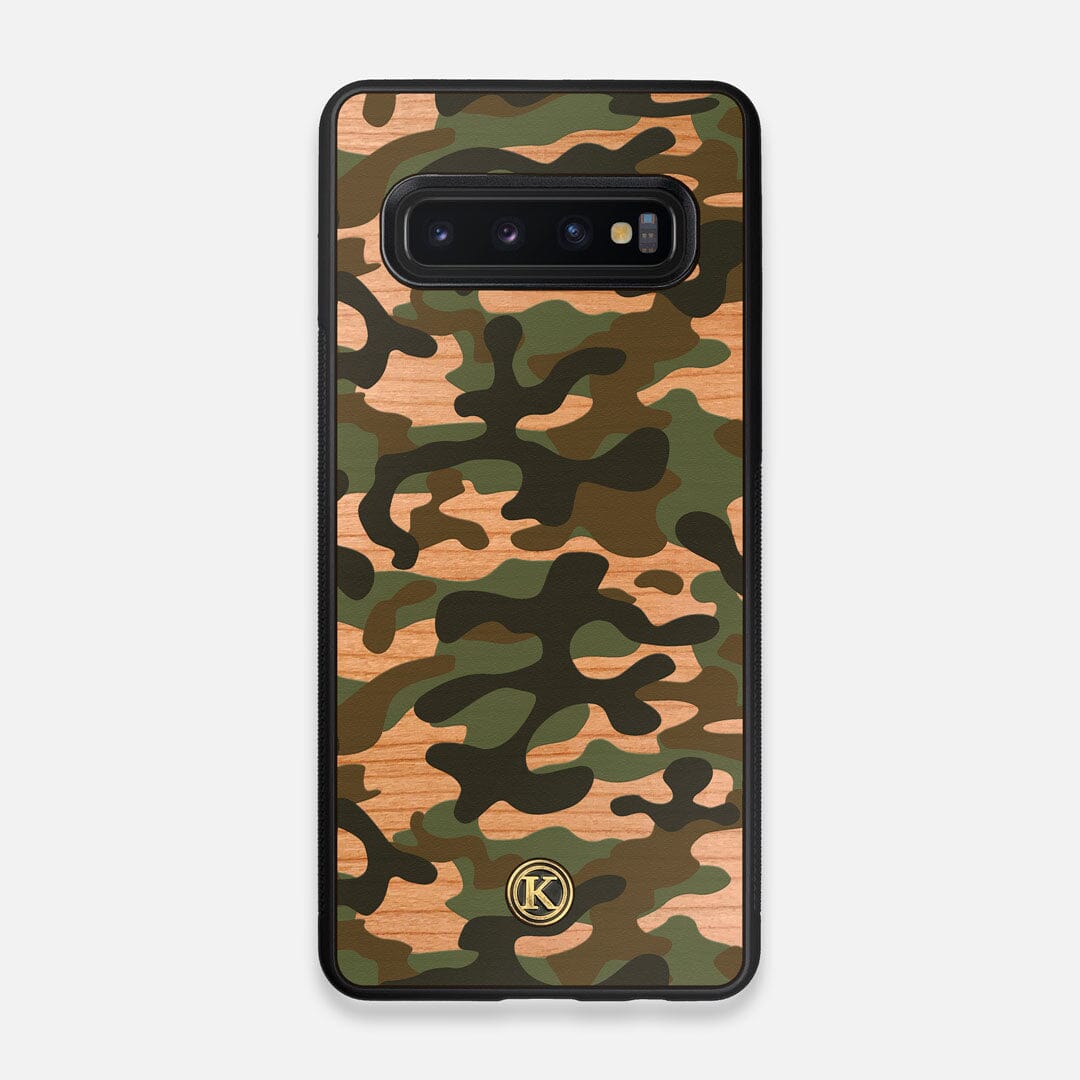Front view of the stealth Paratrooper camo printed Wenge Wood Galaxy S10 Case by Keyway Designs