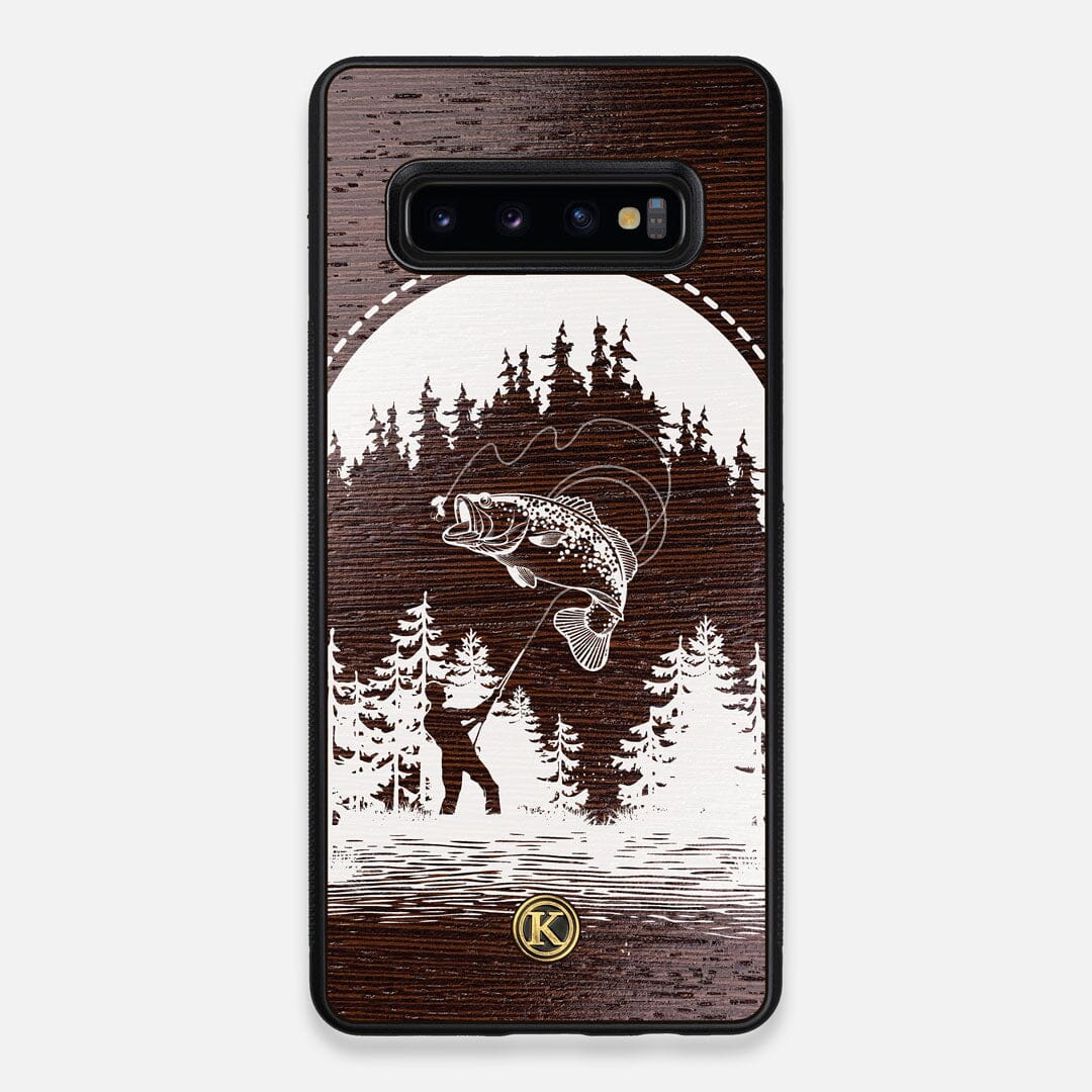 Front view of the high-contrast spotted bass printed Wenge Wood Galaxy S10+ Case by Keyway Designs