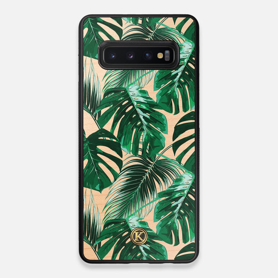 Front view of the Palm leaf printed Maple Wood Galaxy S10+ Case by Keyway Designs