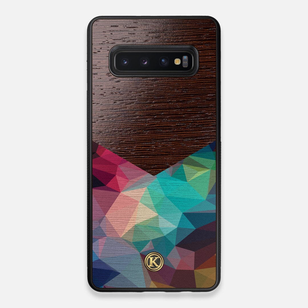 Front view of the vibrant Geometric Gradient printed Wenge Wood Galaxy S10+ Case by Keyway Designs