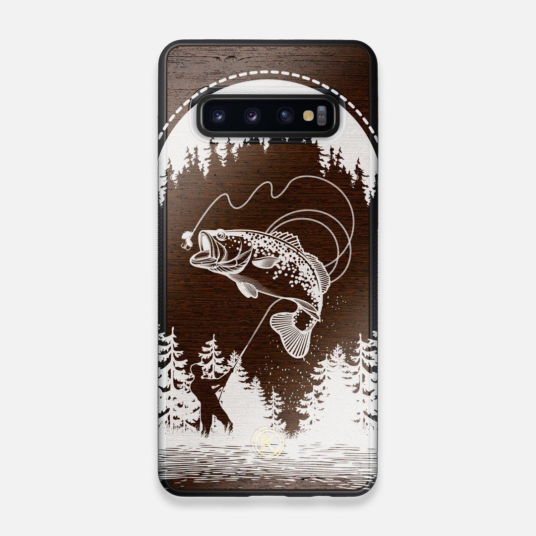 Front view of the high-contrast spotted bass printed Wenge Wood Galaxy S10 Case by Keyway Designs
