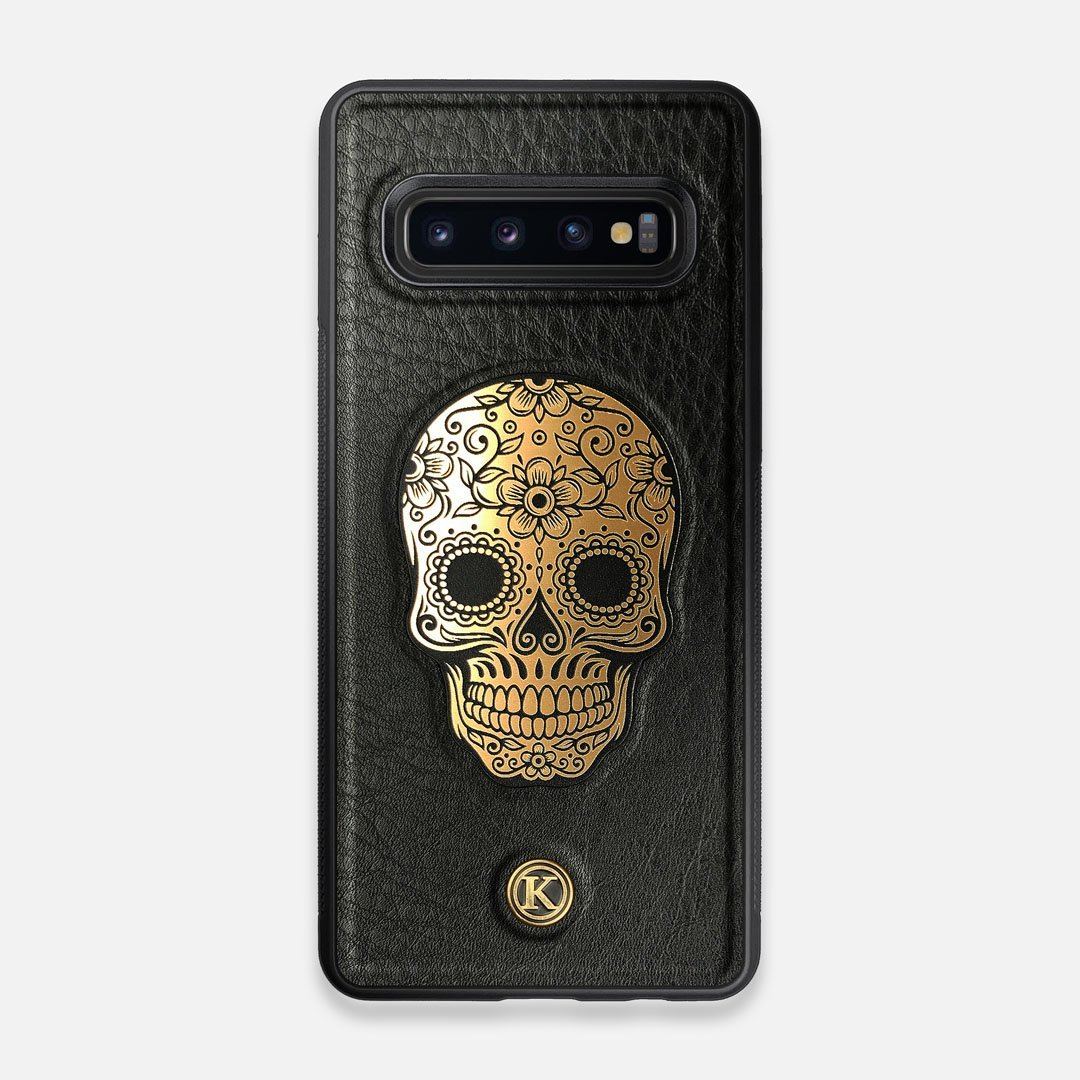 Front view of the Auric Black Leather Galaxy S10 Case by Keyway Designs