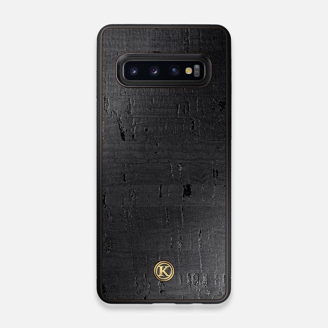 Front view of the dyed black natural cork Galaxy S10 Case by Keyway Designs