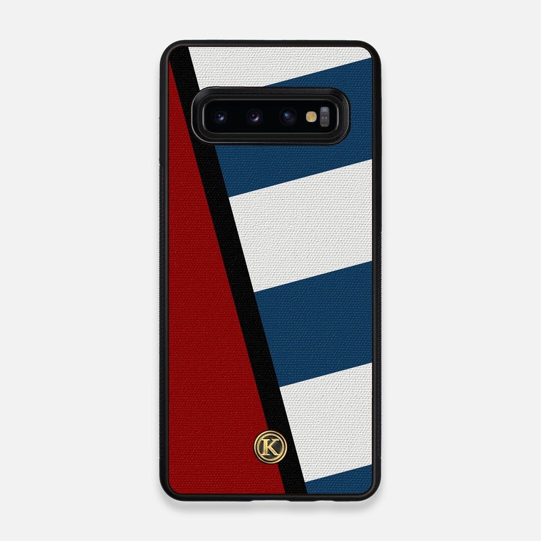 Front view of the Bluff Adventure Marker in the Wayfinder series UV-Printed thick cotton canvas Galaxy S10 Case by Keyway Designs