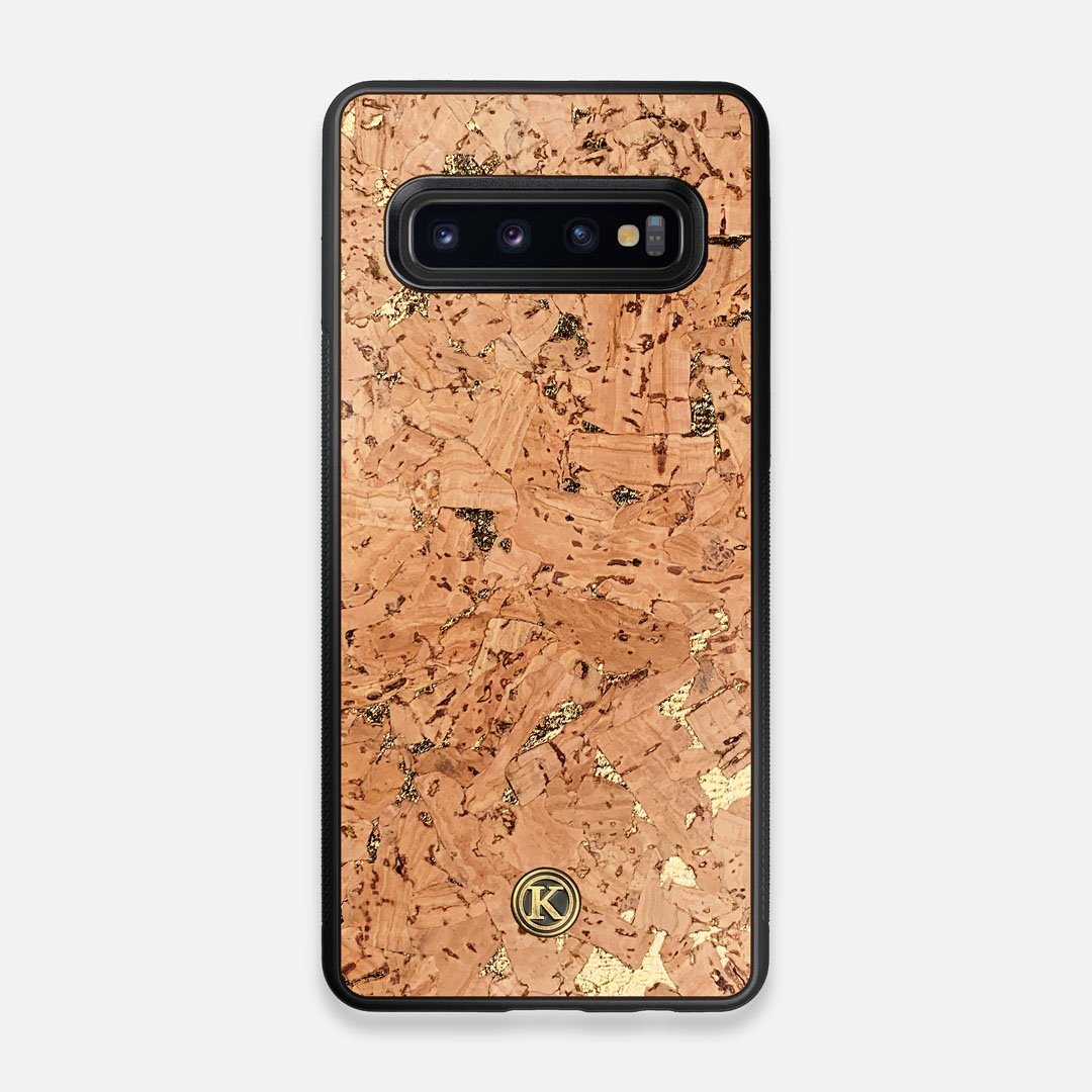 Front view of the gold fleck natural cork Galaxy S10 Case by Keyway Designs