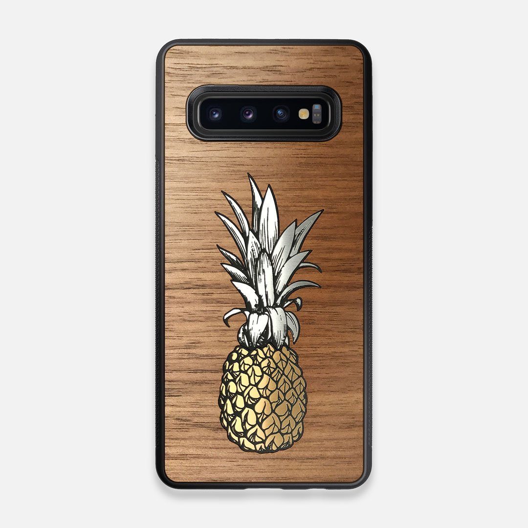 Front view of the Pineapple Walnut Wood Galaxy S10 Case by Keyway Designs