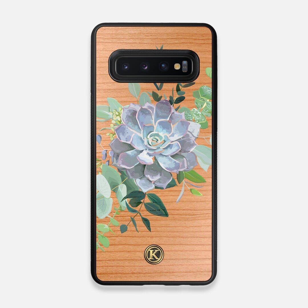 Front view of the print centering around a succulent, Echeveria Pollux on Cherry wood Galaxy S10 Case by Keyway Designs