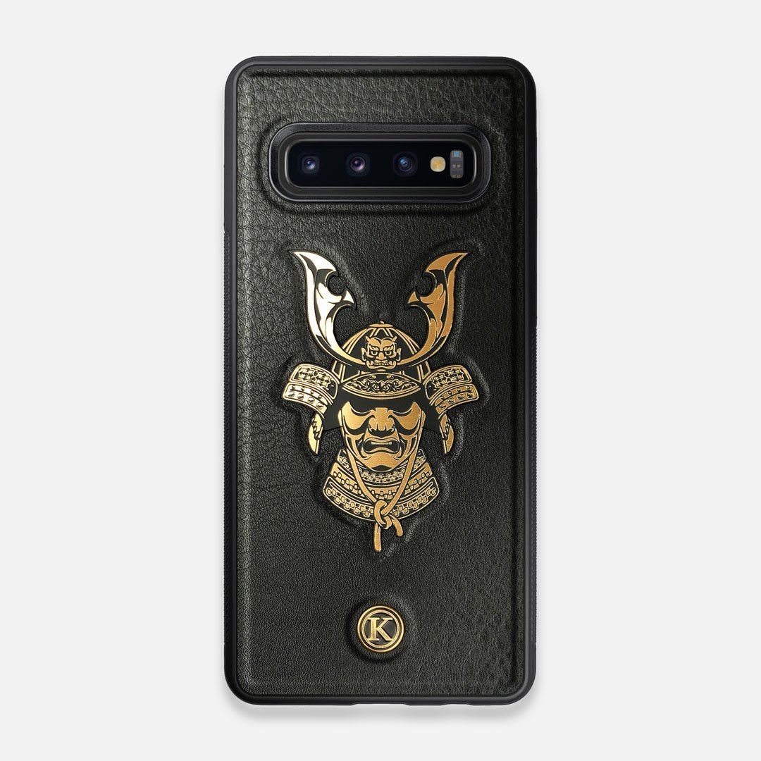 Front view of the Samurai Black Leather Galaxy S10 Case by Keyway Designs
