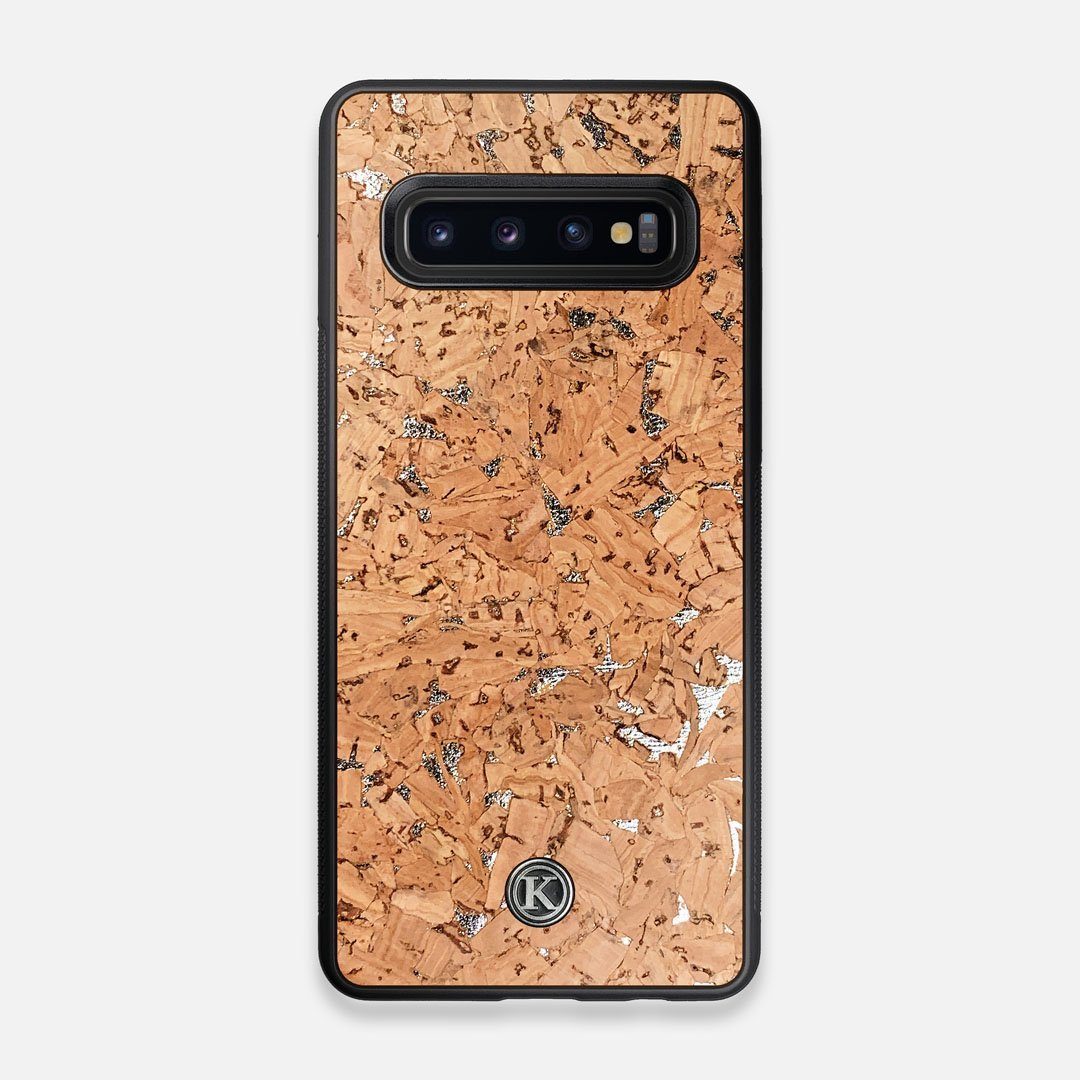 Front view of the silver fleck natural cork Galaxy S10 Case by Keyway Designs