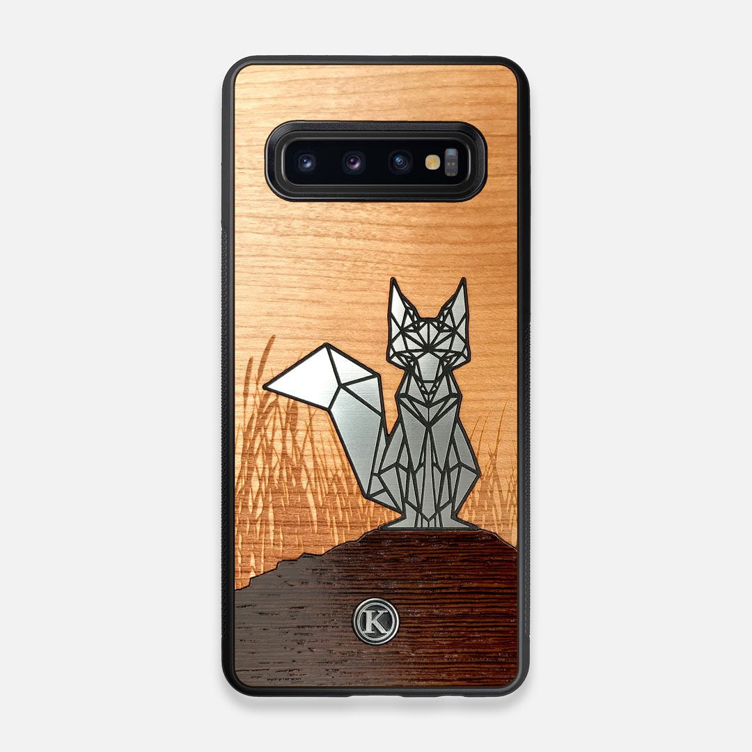 Front view of the Silver Fox & Cherry Wood Galaxy S10 Case by Keyway Designs