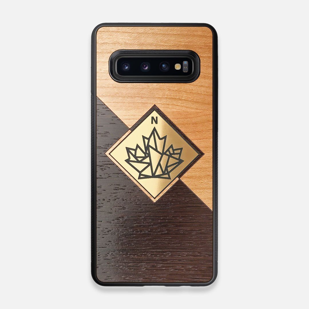 Front view of the True North by Northern Philosophy Cherry & Wenge Wood Galaxy S10 Case by Keyway Designs