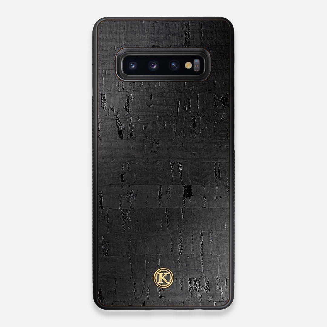 Front view of the dyed black natural cork Galaxy S10+ Case by Keyway Designs