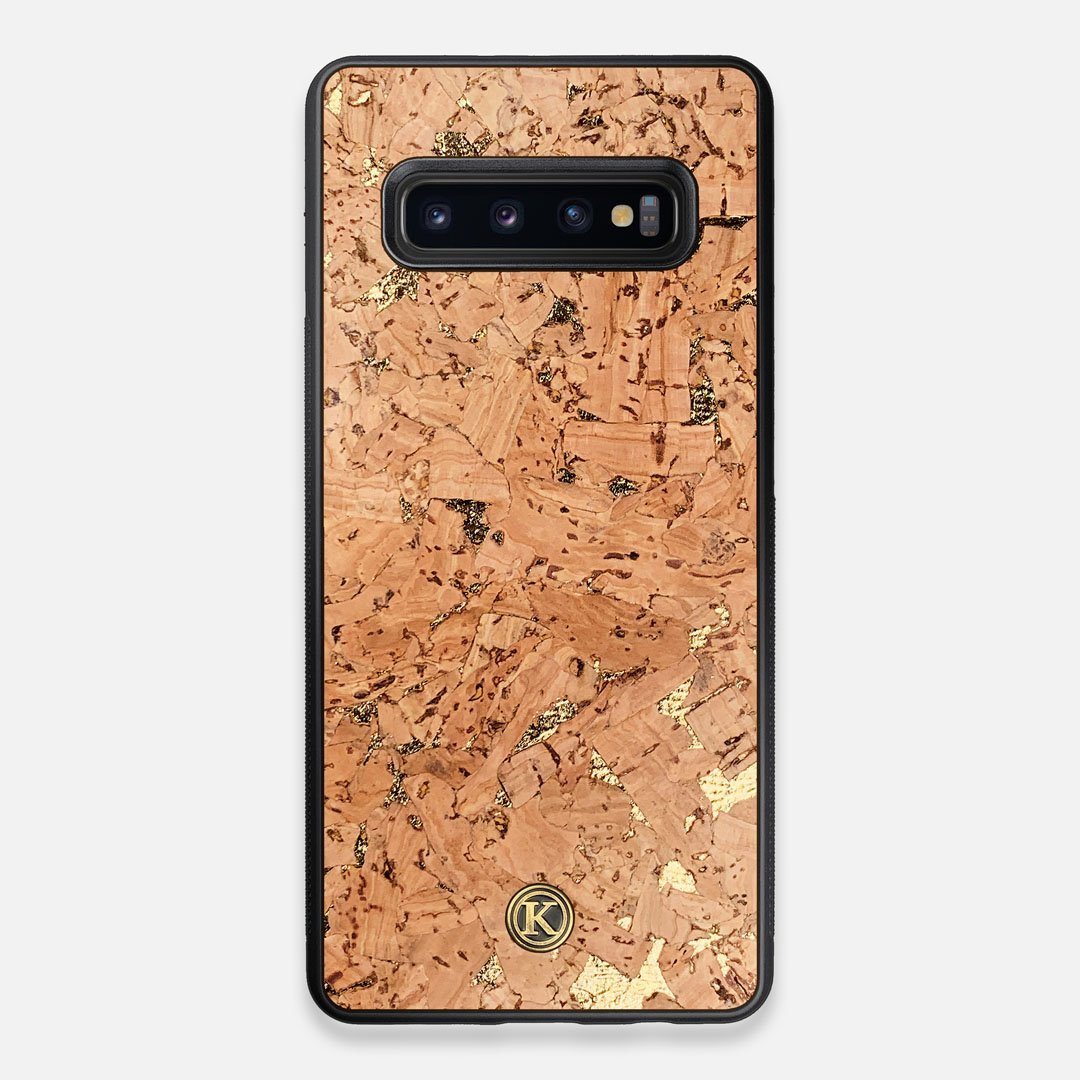 Front view of the gold fleck natural cork Galaxy S10+ Case by Keyway Designs
