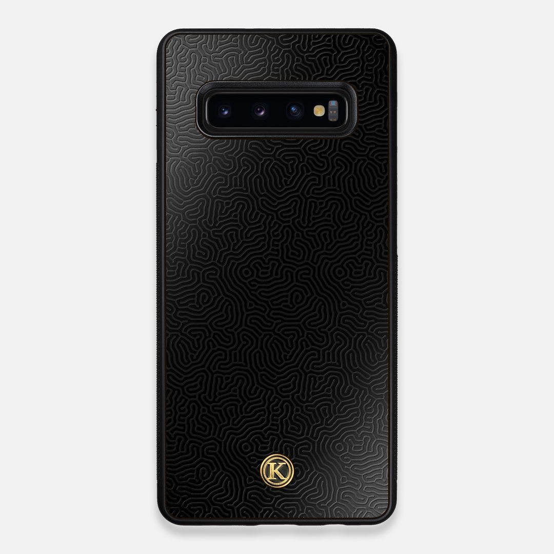 Front view of the highly detailed organic growth engraving on matte black impact acrylic Galaxy S10+ Case by Keyway Designs