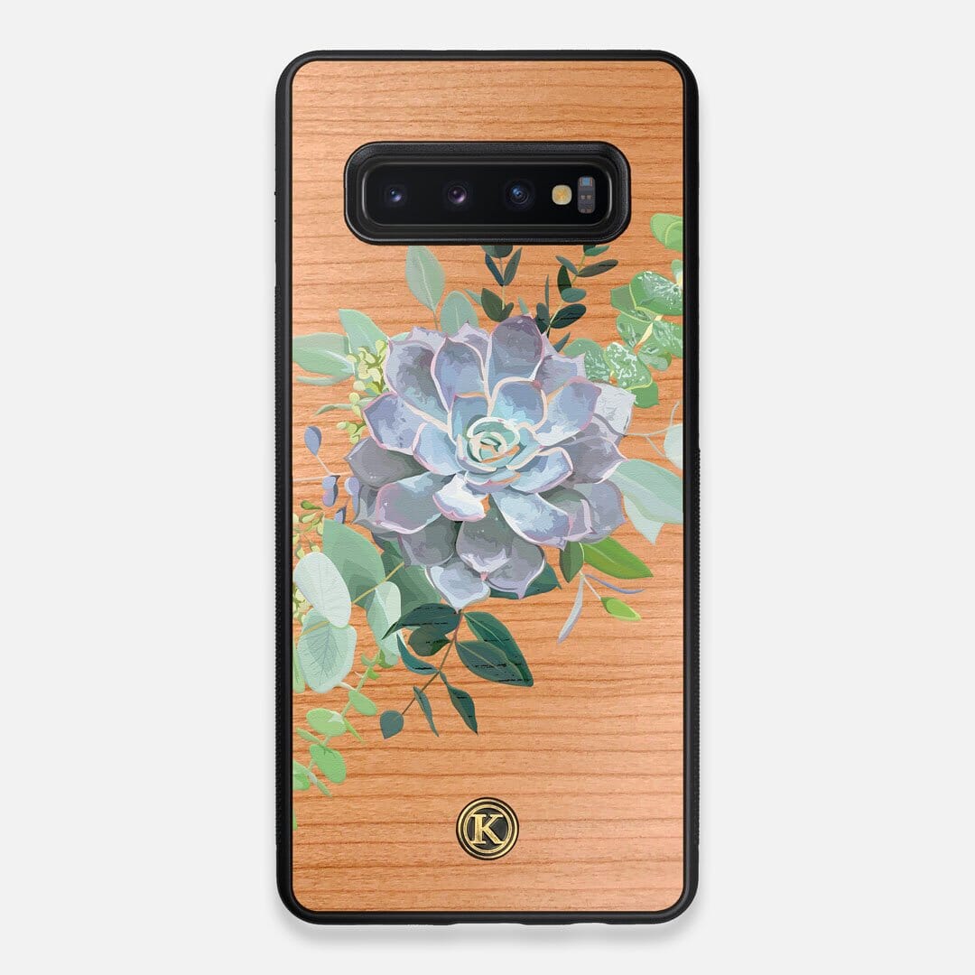 Front view of the print centering around a succulent, Echeveria Pollux on Cherry wood Galaxy S10+ Case by Keyway Designs