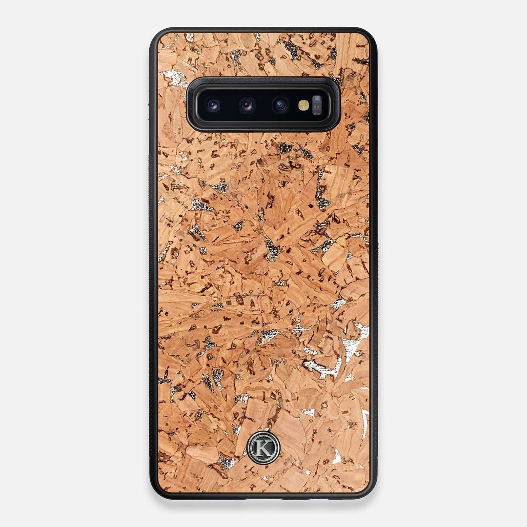 Front view of the silver fleck natural cork Galaxy S10+ Case by Keyway Designs