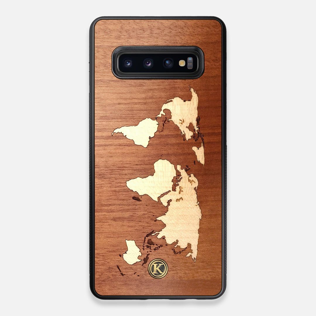 Front view of the Atlas Sapele Wood Galaxy S10+ Case by Keyway Designs