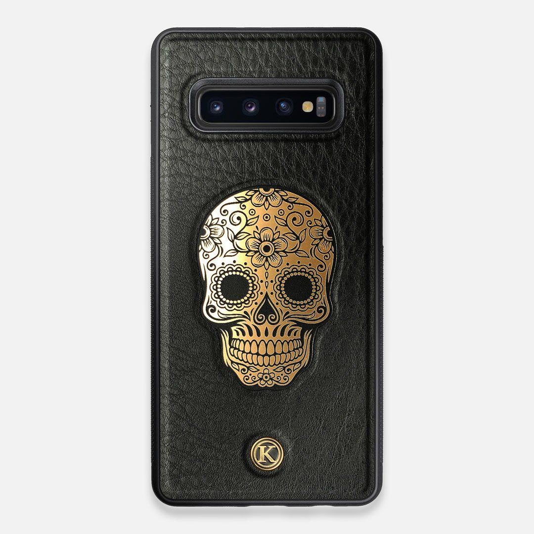 Front view of the Auric Black Leather Galaxy S10+ Case by Keyway Designs
