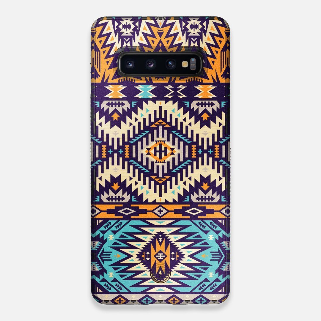 Front view of the vibrant Aztec printed Maple Wood Galaxy S10+ Case by Keyway Designs